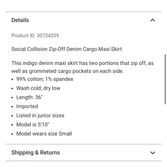 Social Collision Zip Off Blue Denim Convertible Midi Cargo Skirt size SM - Picture 14 of 14